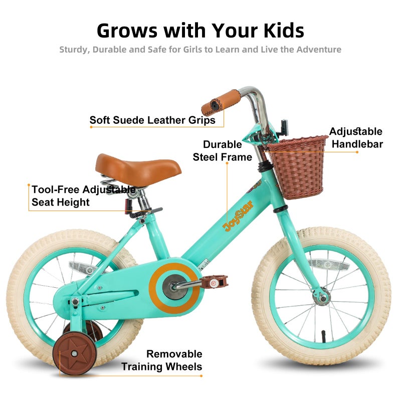 JOYSTAR 12 Inch Kids Bikes with Training Wheels & Basket, Vintage Girls Bike for Toddler of 2-4 Years Old Girls & Boys, Kids Bicycles, Green - Image 2